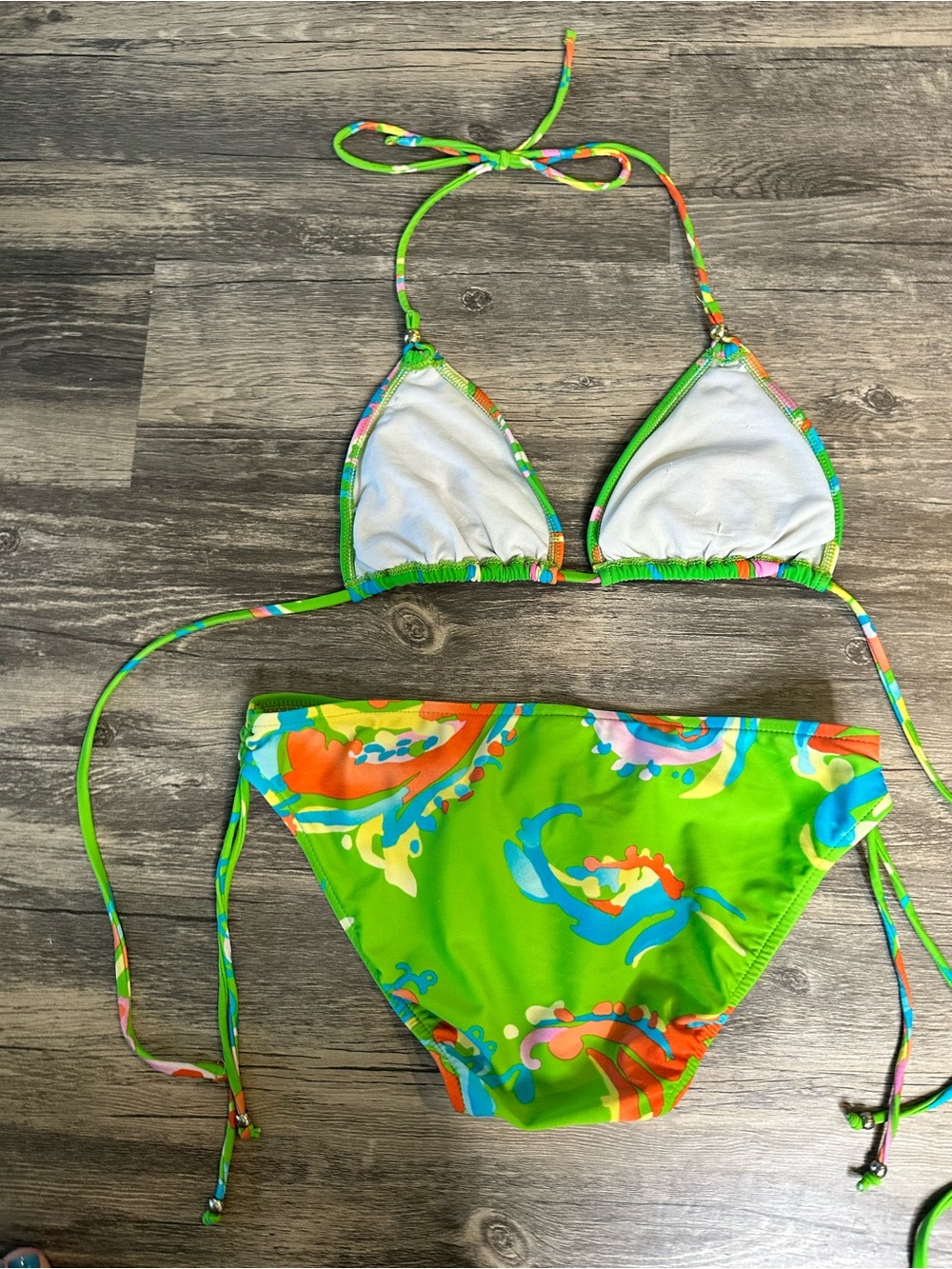 Ralph Lauren Women’s Green Floral Paisley String Bikini Swimsuit 2 Piece Size S - Picture 4 of 4